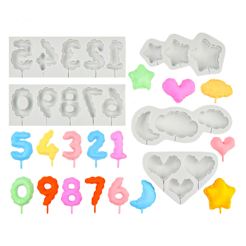 气球数字DIY烘焙模具周岁生日蛋糕装饰摆件翻糖巧克力数字硅胶模
