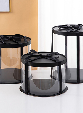 4寸 圆形蛋糕盒黑色 白色 纸盖双层 加高蛋糕盒子 6寸 8寸 10寸