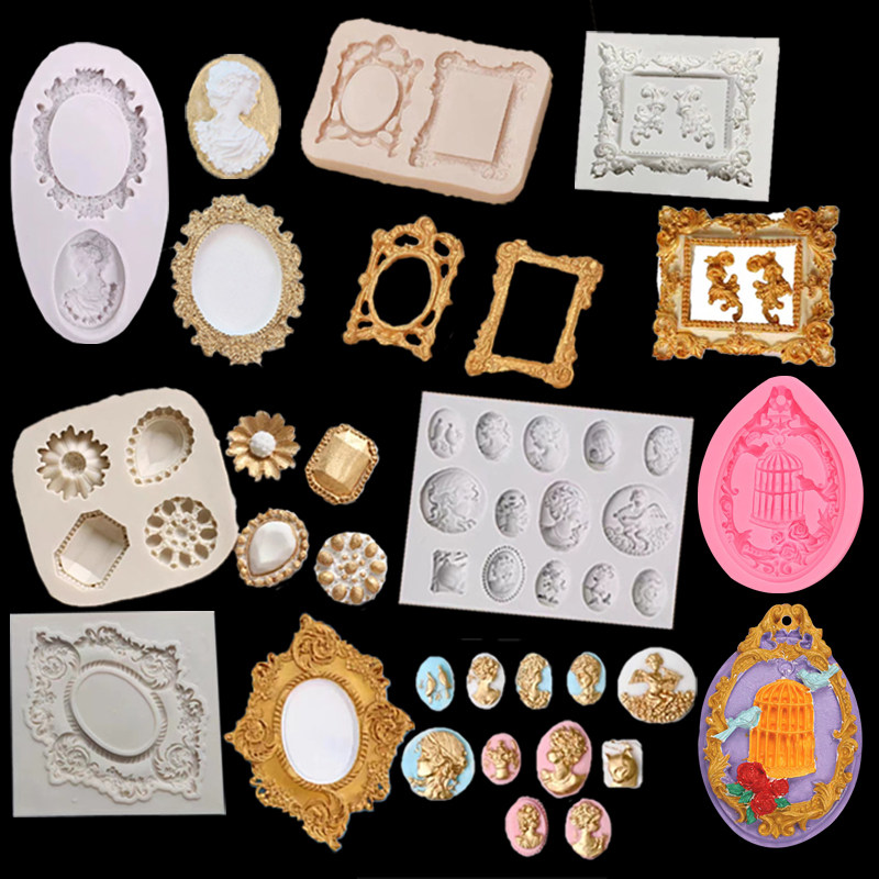钻石宝石硅胶模具女王头像小花门窗镜子花边镜框雪花麻将蛋糕装饰