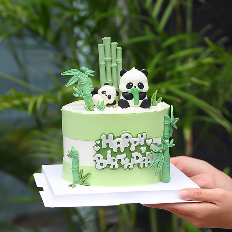 森系竹林萌耍大熊猫生日蛋糕装饰摆件竹子竹笋竹叶翻糖硅胶模具