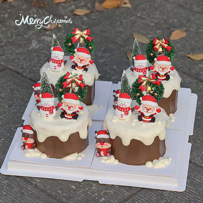 2025圣诞节树桩蛋糕装饰圣诞老人雪人摆件草环圣诞快乐路牌插件