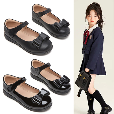 小学生皮鞋女童黑色皮鞋中学生幼儿园儿童2025新款软底香港校鞋