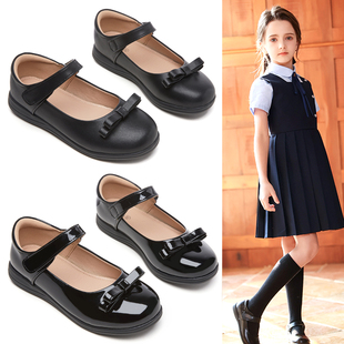 小学生皮鞋女童黑色皮鞋中学生幼儿园儿童2025新款软底香港校鞋