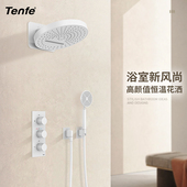 花洒淋浴套装 鼎菲白色智能恒温暗装 入墙嵌入式 顶喷瀑布