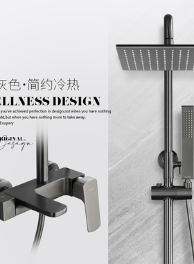 鼎菲轻奢淋浴花洒套装家用浴室枪灰色淋雨喷头冷热增压沐浴器明装