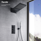 恒温淋浴花洒套装 鼎菲瀑布暗装 入墙嵌入式 哑光黑花洒热熔