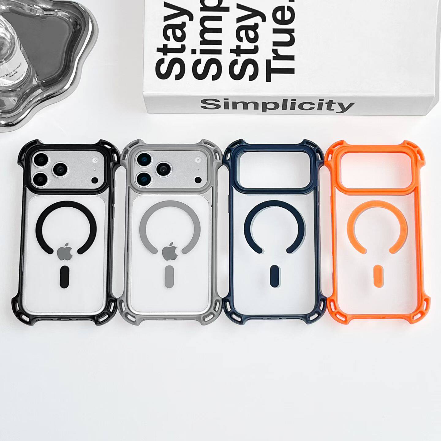 适用苹果17pro max新款四角加厚防摔磁吸手机壳iPhone16pro橙色15高级感无人机外观14 13 12 11透明保护套