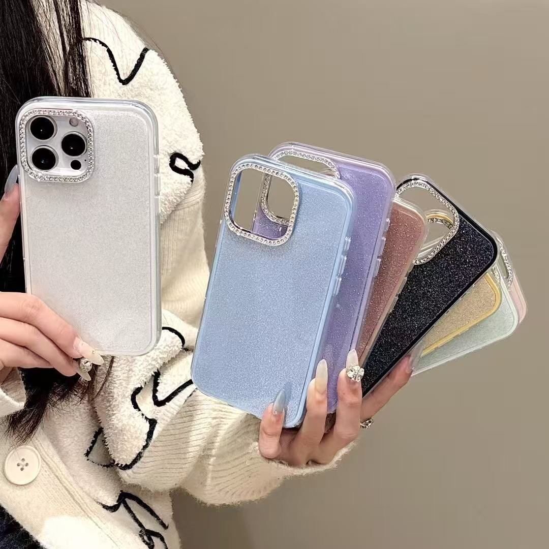 适用苹果16pro max闪粉IMD三合一手机壳iPhone15pro全包14边钻13防摔12高级感11糖果色ins 16plus保护套批发