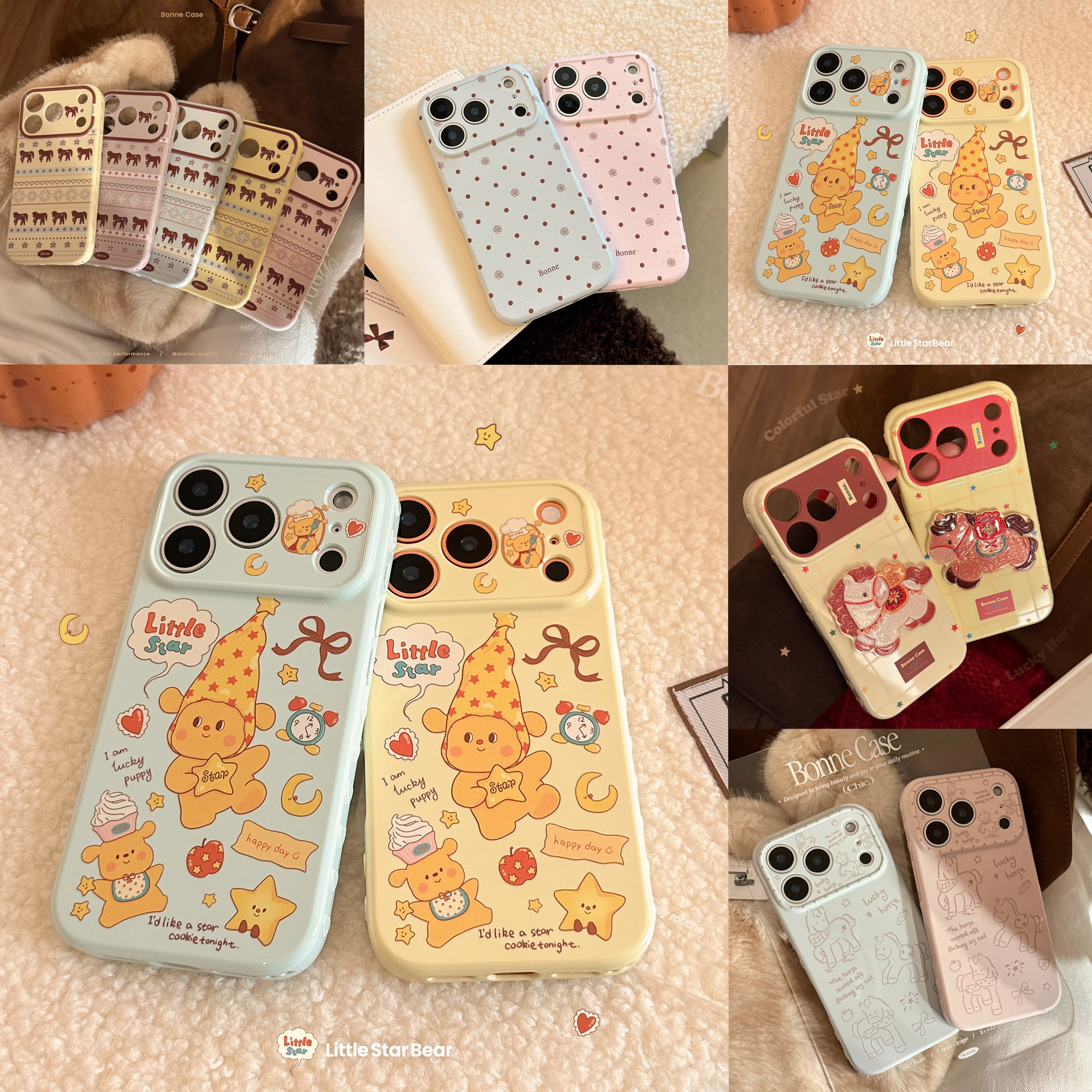 适用 iPhone 17 16 15 Pro Max卡通新年马年手机壳苹果 13 14 15 Pro爱心边全包防摔情侣款ins小熊保护套批发