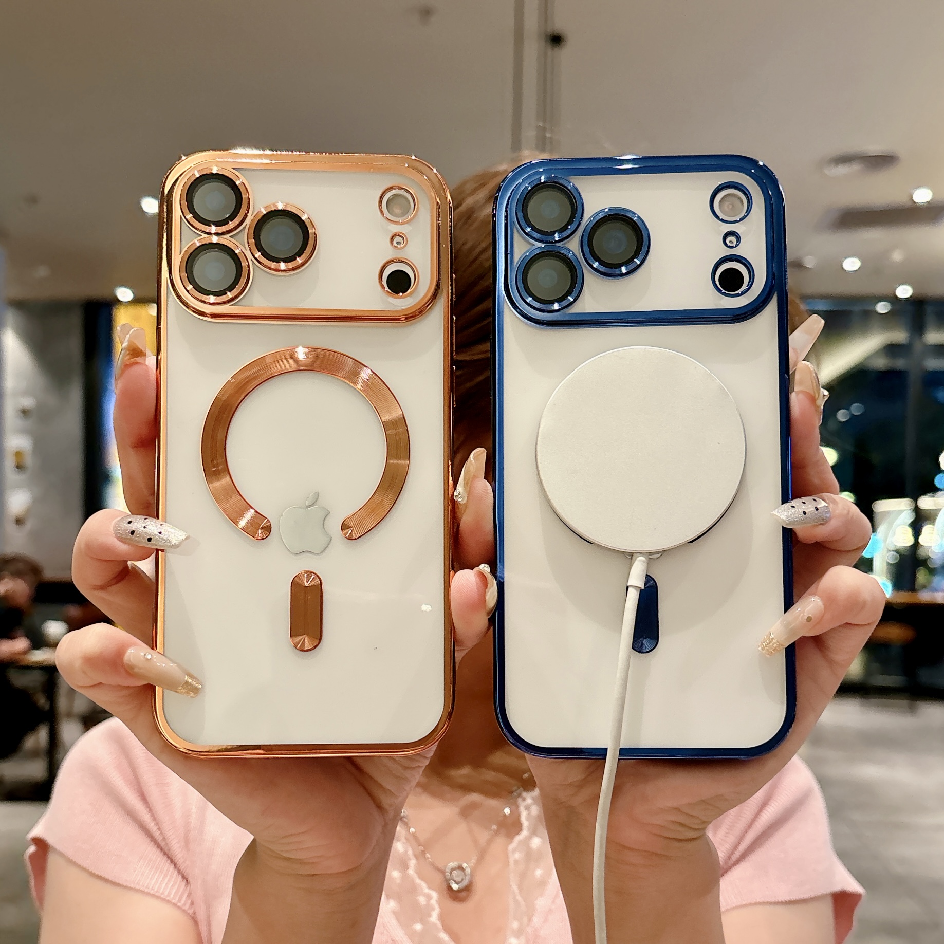 适用苹果17pro max电镀CD纹磁吸带镜头膜手机壳iphone16pro高级感透明15 14 13 12 11防摔软壳Air橙色保护套