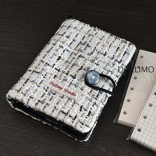 Dollimo 活页手账本 黑白冷淡风编织手帐本 简约工作笔记活页可拆卸笔记本高颜值a6方格日记本A7空白盖章
