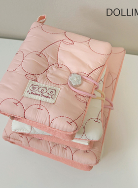 Dollimo活页本A7A6  软fufu可爱刺绣樱桃布艺手帐本 ins风日记本随身可拆卸空白小本子笔记本高颜值盖章本子