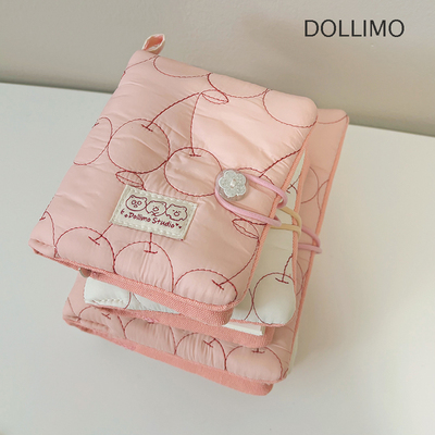Dollimo活页本A7A6  软fufu可爱刺绣樱桃布艺手帐本 ins风日记本随身可拆卸空白小本子笔记本高颜值盖章本子