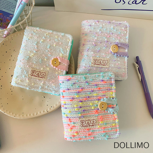 Dollimo原创M5活页本 植绒豆豆可爱布艺袖珍软面皮随身迷你5孔铁夹复古收纳手帐笔记本74内页 盖章旅行日记本