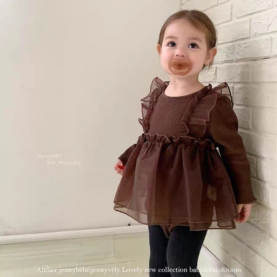 jennybebe秋季婴童三角连体哈衣韩版女宝宝网纱裙公主爬服裙衣服