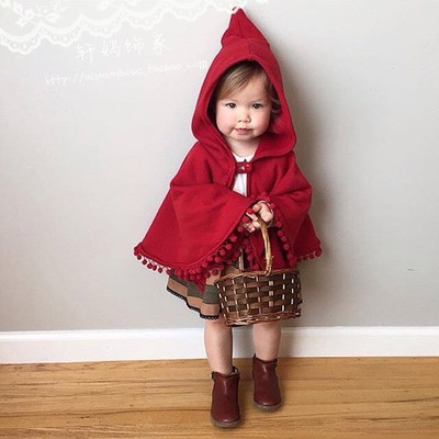 新生儿加绒女童洋气小红帽斗篷