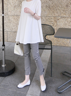 九分裤子2026春季新款打底裤女外穿薄款格子高腰百搭小脚铅笔长裤