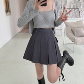 半身裙女早秋大码 显瘦高腰减龄百搭a字短裙学院风西装 灰色百褶裙
