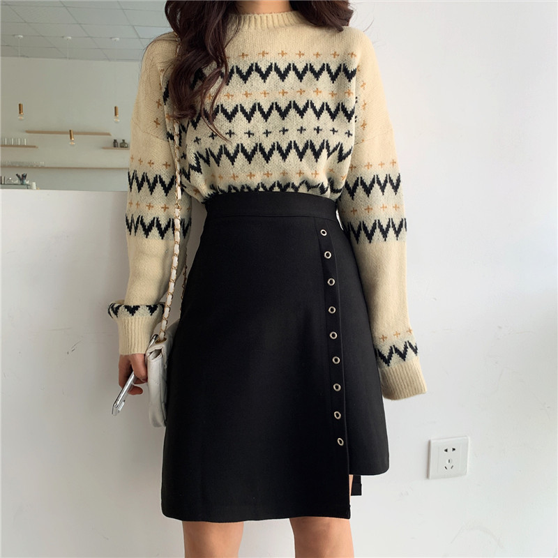 黑暗系毛呢胖mm复古高腰半身裙子