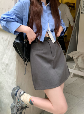 微胖mm半身裙女早秋大码包臀A字小众复古百搭显瘦黑色灰色短裙子