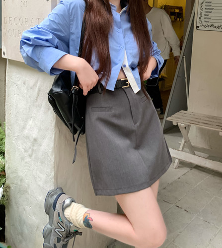 微胖mm半身裙女早秋大码包臀A字小众复古百搭显瘦黑色灰色短裙子