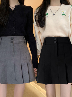 春夏季百折裙女包臀半身裙大码学院风短裙胖mm灰色高腰a字百褶裙