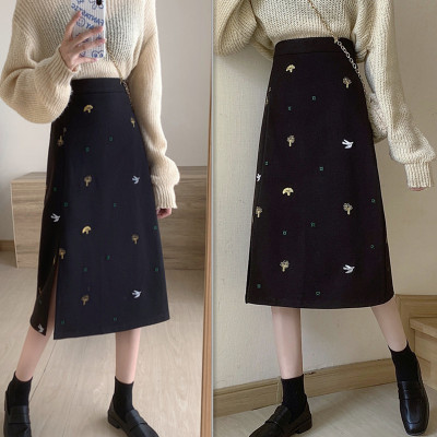 大码西装半身裙松紧腰开叉中长裙