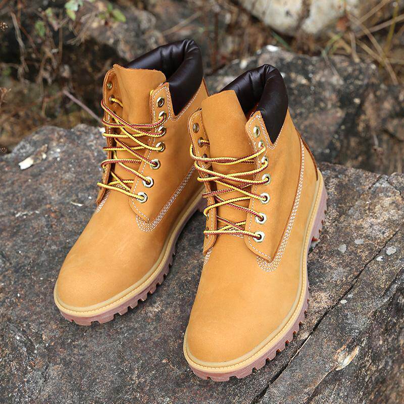 秋冬防水马丁靴男女英伦工装靴经典中高帮大黄靴户外耐磨沙漠靴