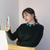 自制款 胖mm春季 人群中 焦点 大码 新品 立体花朵宽松毛衣200斤