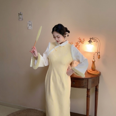 新中式日常少女假两件加绒拜年服