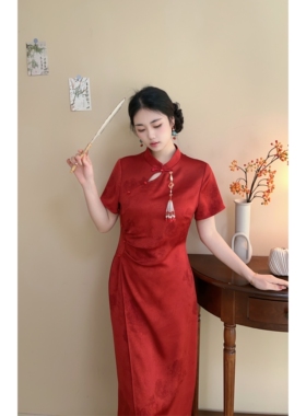 红妆赋【自制款】新中式大码敬酒服夏季红色订婚旗袍显瘦高级缎面