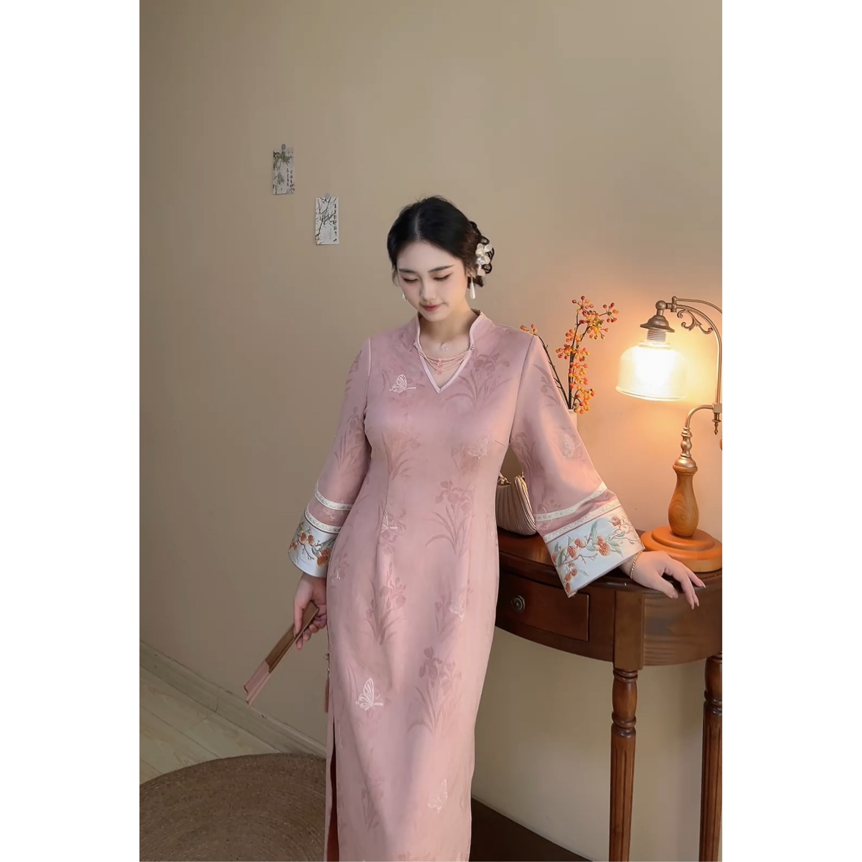 遇见大码秋冬麂皮绒少女显瘦旗袍