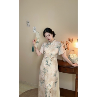 水墨清冷感假两件大码 新中式 胖mm温柔旗袍连衣裙夏 自制款 兰草