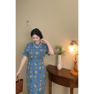 旗袍大码 沐春风 碎花刺绣改良版 高端新中式 胖mm温柔少女 自制款