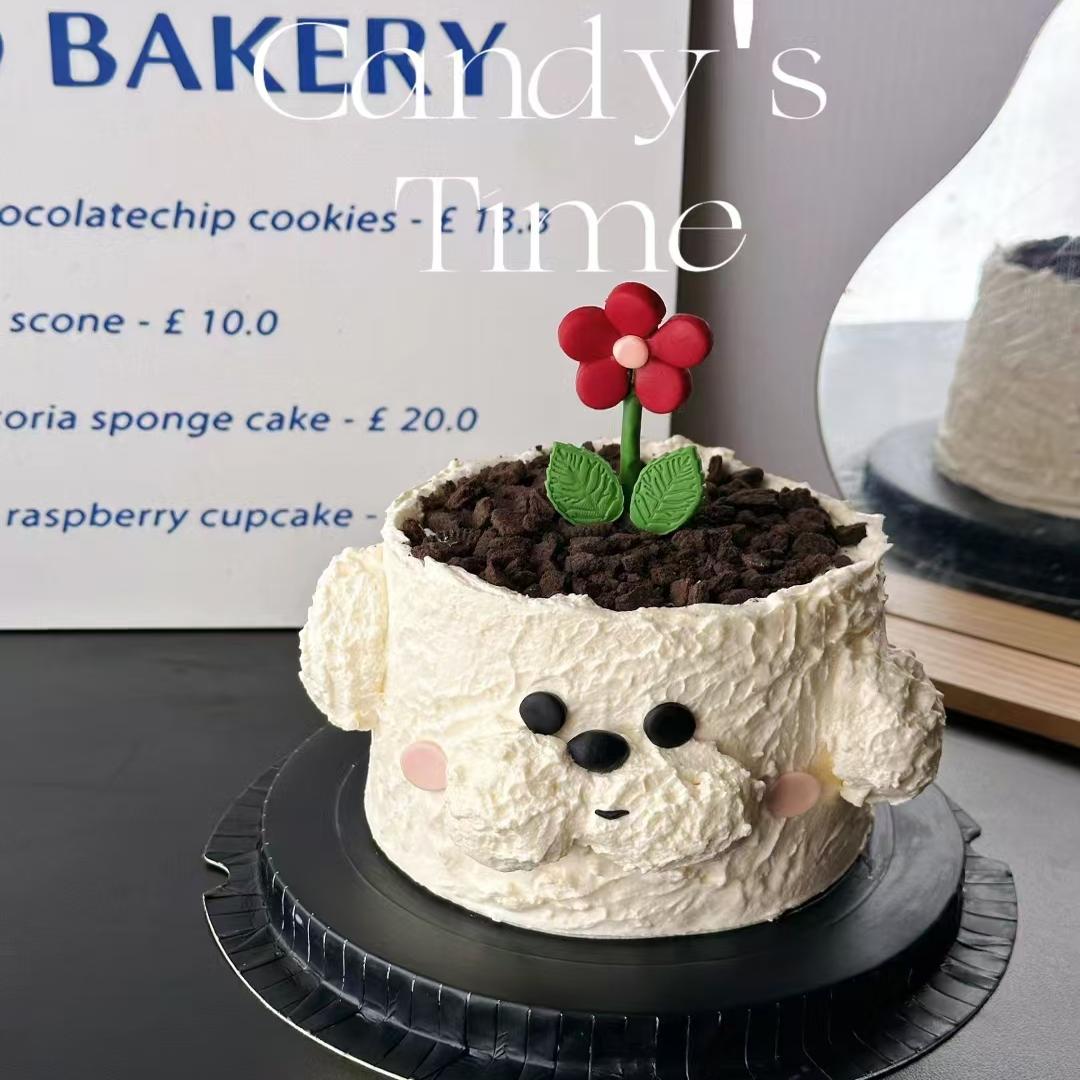 小红书ins可爱卡通蛋糕装饰 小狗盆栽蛋糕 小红花 创意甜品