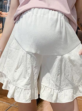大码孕妇短裤夏季薄款时尚潮妈外穿宽松阔腿裤白色托腹显瘦200斤