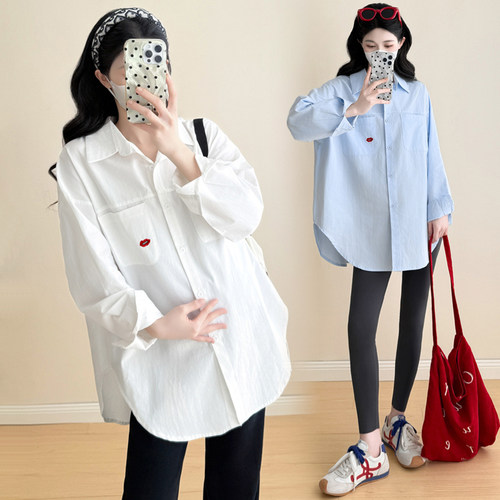 大码孕妇装衬衫裙秋季纯棉中长款