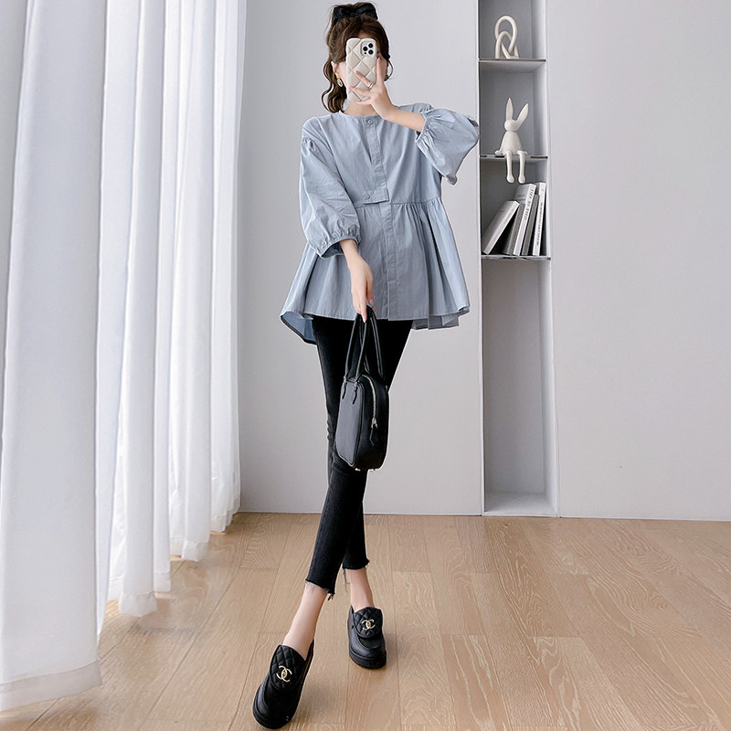 플러스 사이즈 출산 착용 가을 루즈 코튼 인형 탑 여성용 짧은 스타일 몸집이 작은 트렌디 한 엄마는 200 파운드 모유 수유 가능