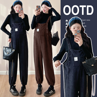 大码孕妇装背带裤秋季束脚长裤女