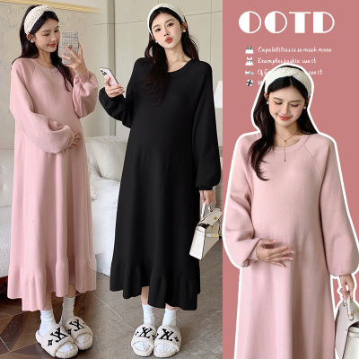 大码孕妇毛衣裙秋冬过膝长款哺乳