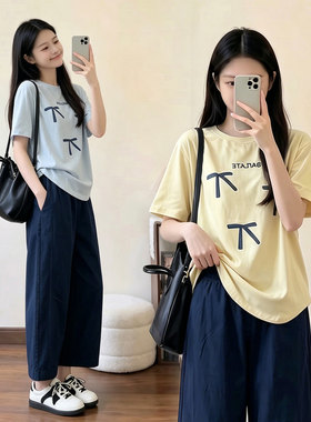 大码孕妇套装夏季短袖t恤上衣女