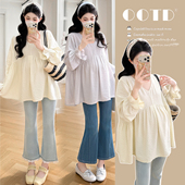 2026春季 娃娃衫 韩版 v领时尚 波点上衣200斤 大码 宽松中长款 孕妇衬衫