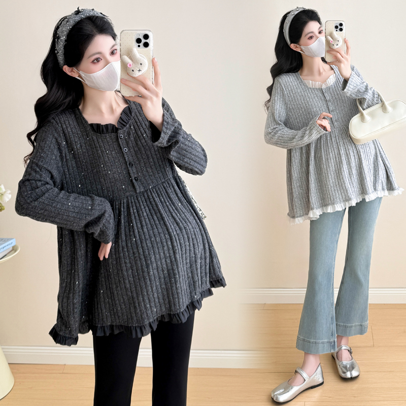 大码孕妇卫衣秋针织衫娃娃衫上衣