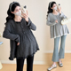 孕妇卫衣秋装 2025新款 潮妈针织衫 大码 弹力遮肚子娃娃衫 上衣200斤