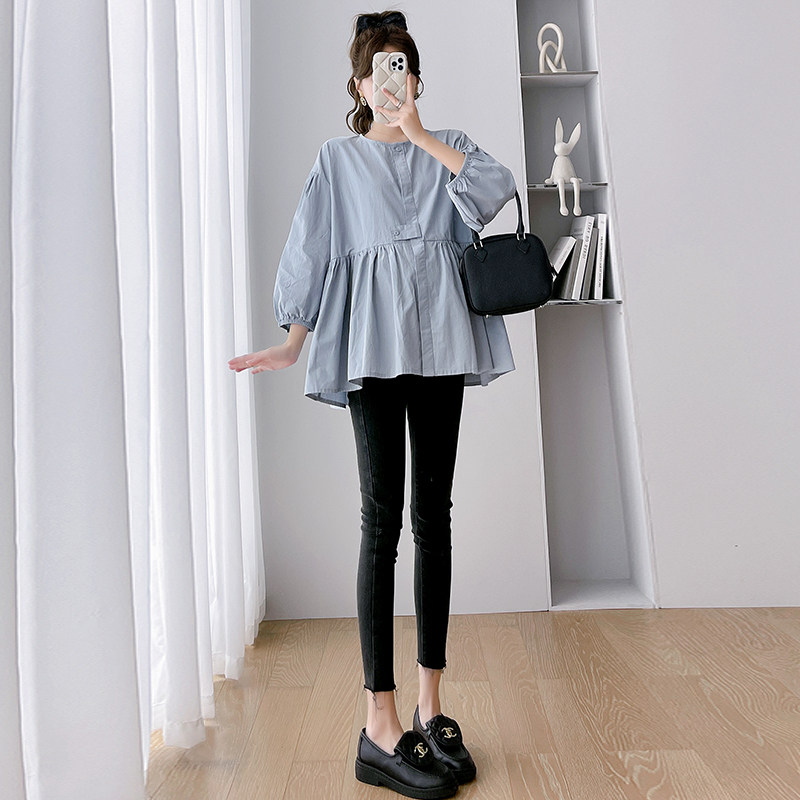 플러스 사이즈 출산 착용 가을 루즈 코튼 인형 탑 여성용 짧은 스타일 몸집이 작은 트렌디 한 엄마는 200 파운드 모유 수유 가능