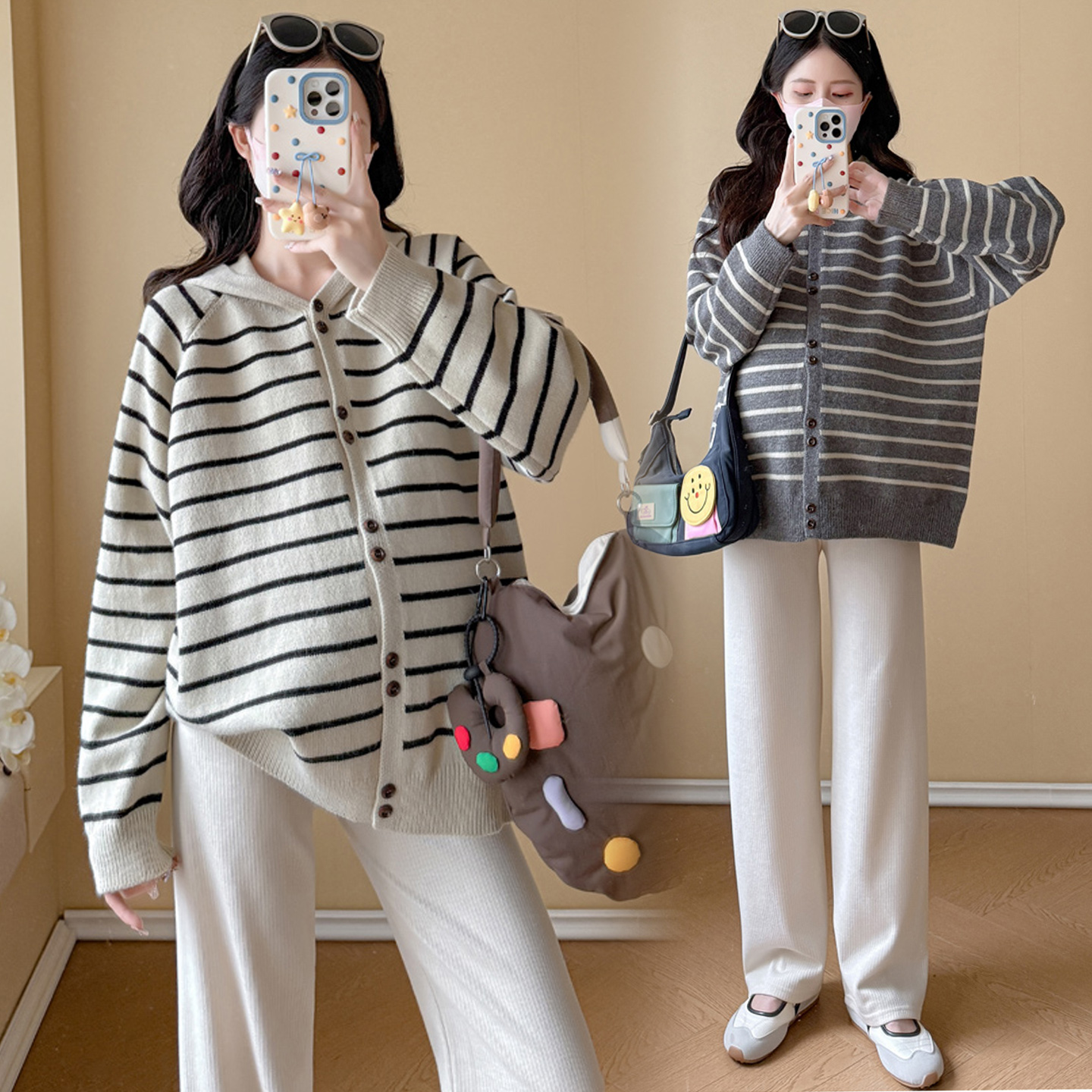 大码孕妇毛衣开衫女秋冬连帽外套