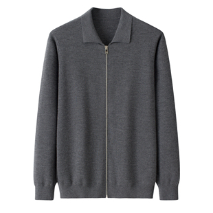 鄂尔多斯市精纺山羊绒加厚翻领男外套纯羊绒精纺羊绒开衫 双股加厚