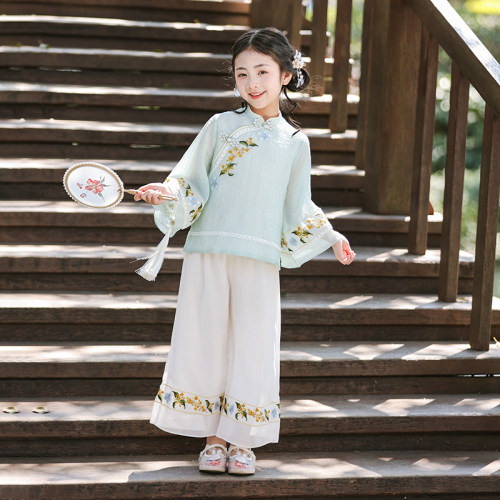 女童汉服2025新款夏季薄款新中式改良唐装旗袍套装中国风国学古装