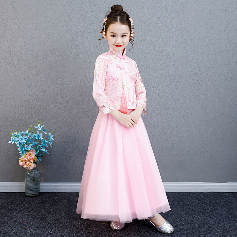 秋冬款改良小女孩唐装古筝演出服