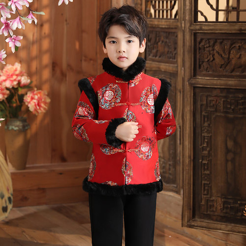 男童唐装冬季表演服汉服拜年服加厚中国风礼服过年装宝宝周岁礼服